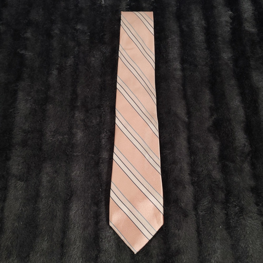 Michael Kors Mens Silk Necktie Peach Navy Silver Diagonal Stripe Formal Tie